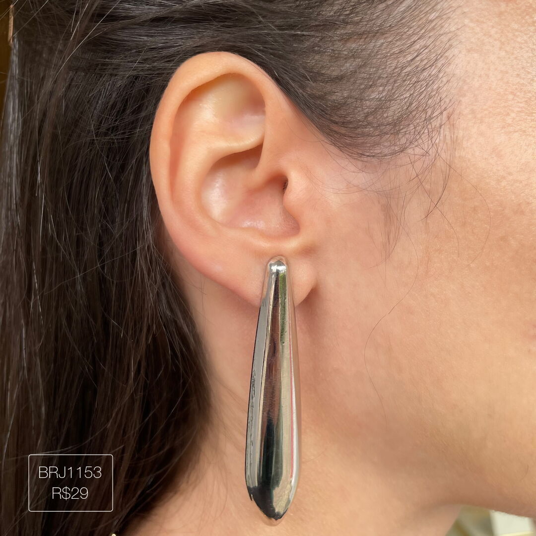 Brinco Gota Super Longa GG Liso Prateado